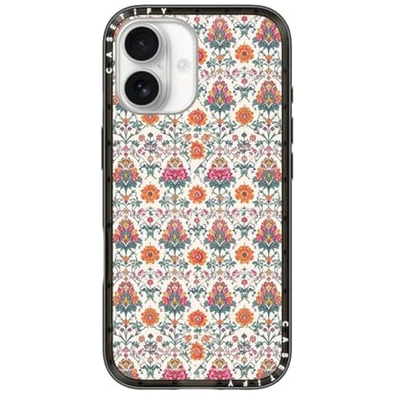 Casetify Compact iPhone 17 Case 【Slim and Sleek/Compatible with Magsafe / 4 ft. 2X Military Grade Drop Protection】 - Persian Floral - Orange - Clear Black - Image 1