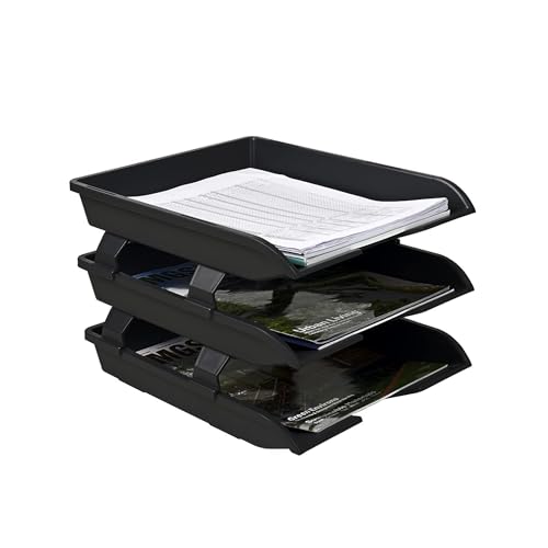 Primelife Plastic Stackable Paper Trays Organizer for Desk 3 Layer Foldable Letter Trays Plastic Office File Organizer Tray and Stacking Supports for File Storage, 24 x 33 x 27 CM (Black) - Image 2