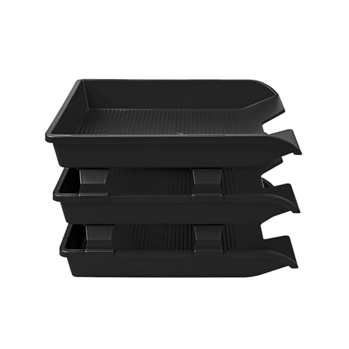 Primelife Plastic Stackable Paper Trays Organizer for Desk 3 Layer Foldable Letter Trays Plastic Office File Organizer Tray and Stacking Supports for File Storage, 24 x 33 x 27 CM (Black) - Image 3