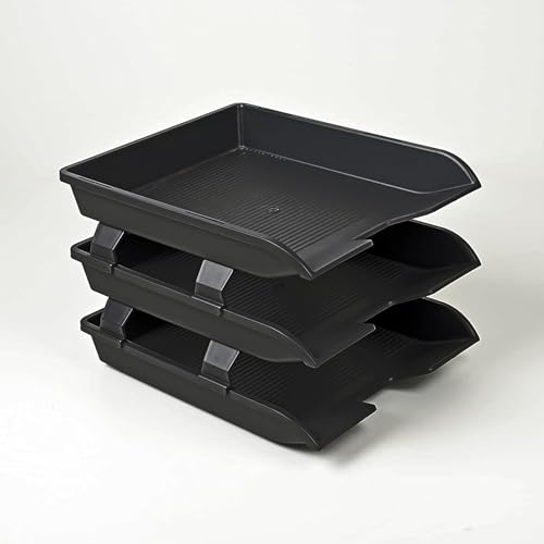 Primelife Plastic Stackable Paper Trays Organizer for Desk 3 Layer Foldable Letter Trays Plastic Office File Organizer Tray and Stacking Supports for File Storage, 24 x 33 x 27 CM (Black) - Image 5