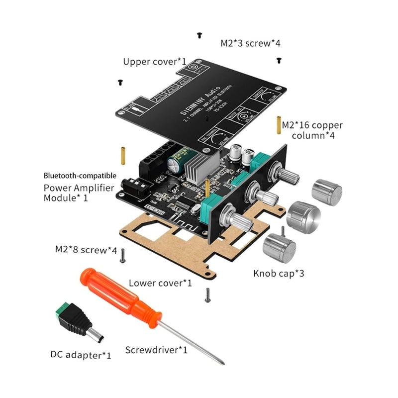 Sound Amplifier Board, DC 9 to 24V Bluetooth 5.1 Power Amplifier Module, 2.1 Channel HiFi Knob Adjustment Sound Amplifier Board - Image 3