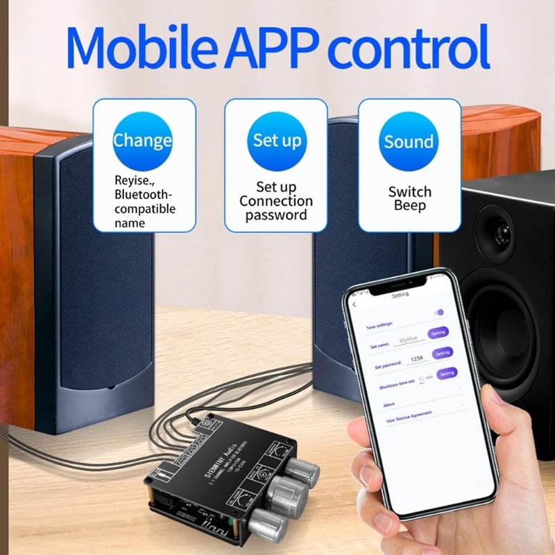 Sound Amplifier Board, DC 9 to 24V Bluetooth 5.1 Power Amplifier Module, 2.1 Channel HiFi Knob Adjustment Sound Amplifier Board - Image 2