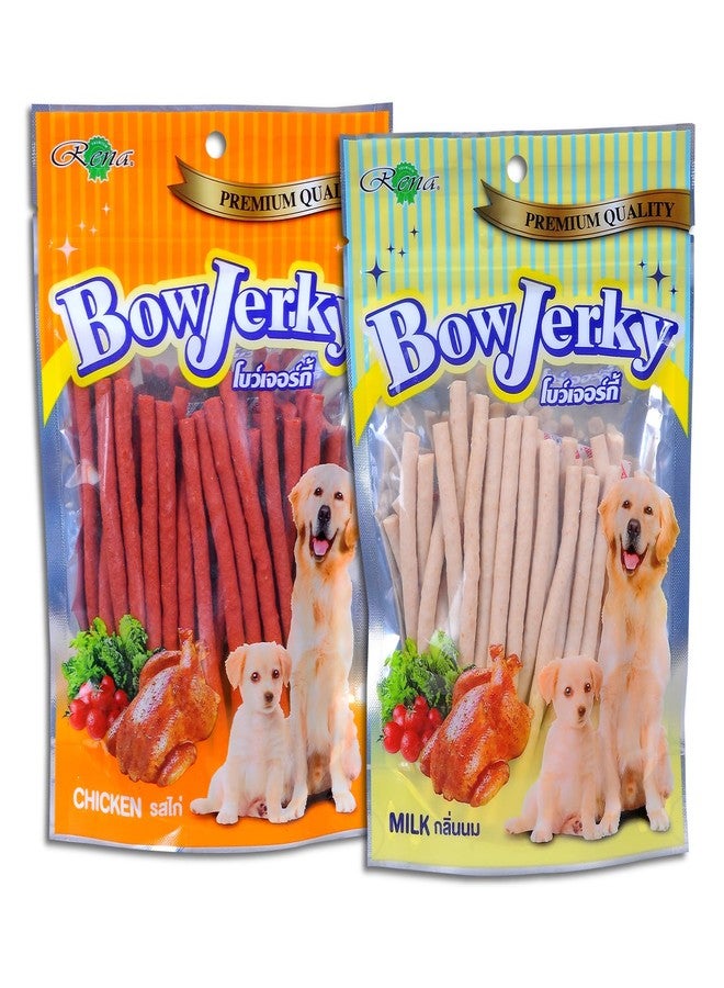 Dogaholic مجموعة مكافآت الكلاب من بو جيركي - أعواد حليب 200 غرام وأعواد دجاج 200 غرام | مكافآت صحية غنية بالبروتين للكلاب | وجبات خفيفة للتدريب والمكافأة لجميع السلالات | عبوة متنوعة 400 غرام - Image 1