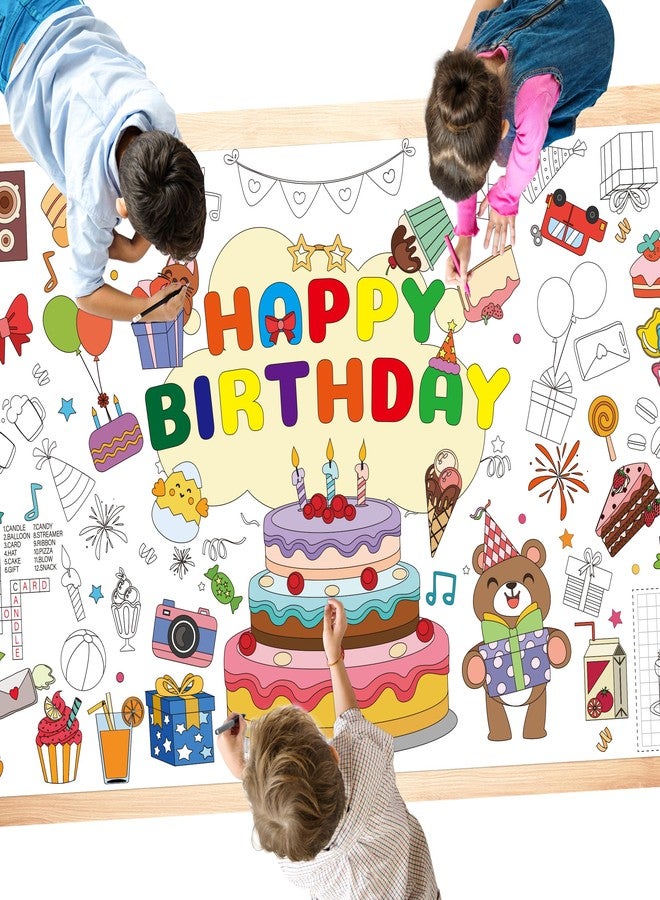 WNINK Giant Birthday Coloring Poster for Kids, 31 x 71 Inch Large Color-in Poster Tablecloth, Birthday Party Coloring Activity for Classroom, School, Kids Party Decorations - Image 1