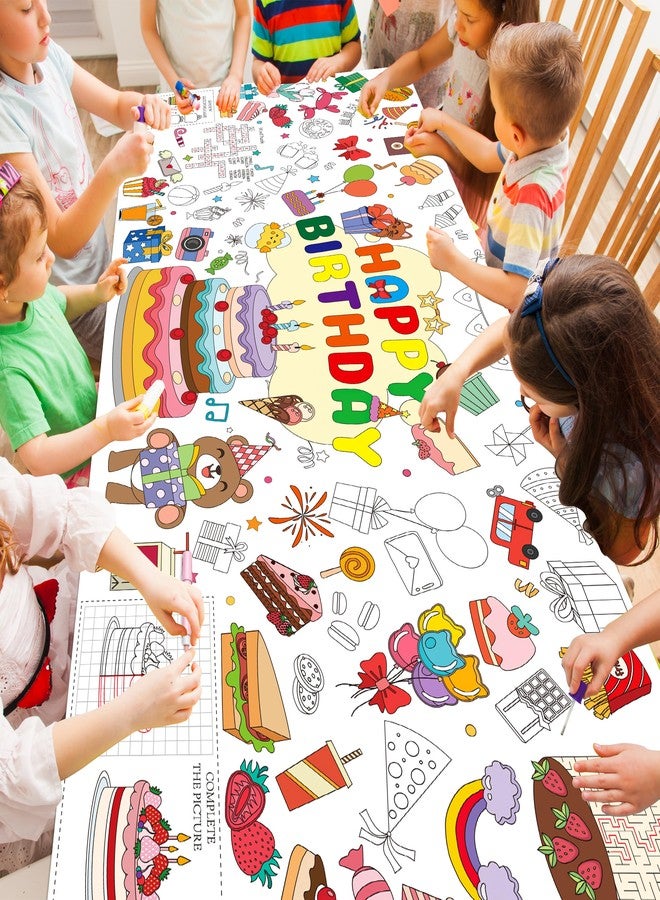 WNINK Giant Birthday Coloring Poster for Kids, 31 x 71 Inch Large Color-in Poster Tablecloth, Birthday Party Coloring Activity for Classroom, School, Kids Party Decorations - Image 2