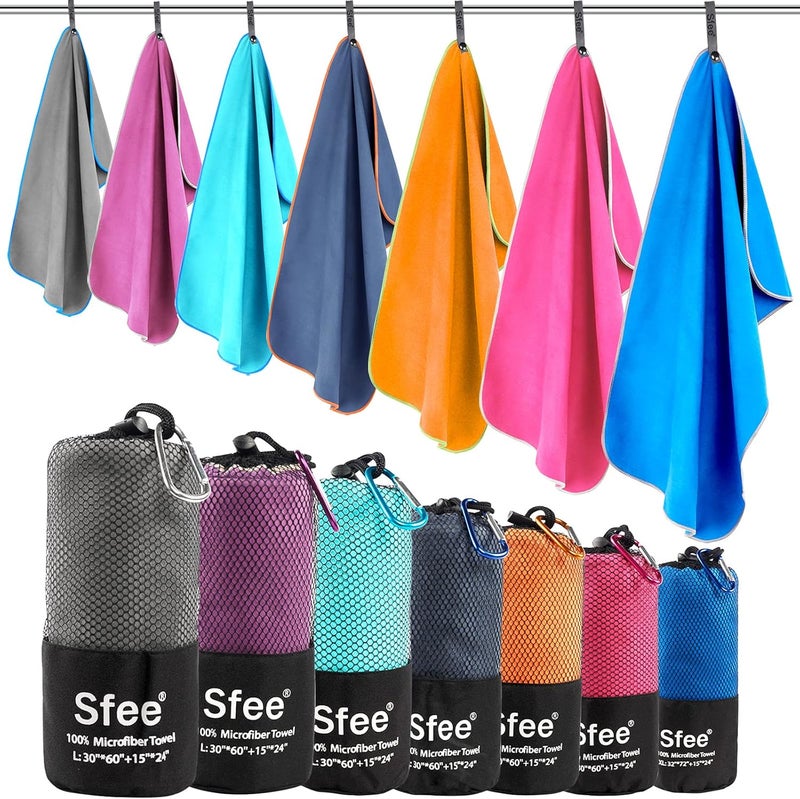 Sfee 2 Pack Microfiber Travel Towel, Quick Dry Large Beach Towel, Super Absorbent Compact Lightweight for Camping, Gym, Hiking, Pool, Backpacking, Bath, Yoga - Image 1
