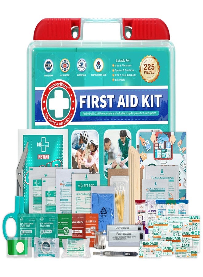 SuccorWare 225 Pieces First Aid Kit, Includes Ice Pack, Adhesive Bandages, Wound Gauze Pads, Portable First Aid Bag for Home, Car, Business, Travel, Outdoor Emergency Medical Kits - Image 1