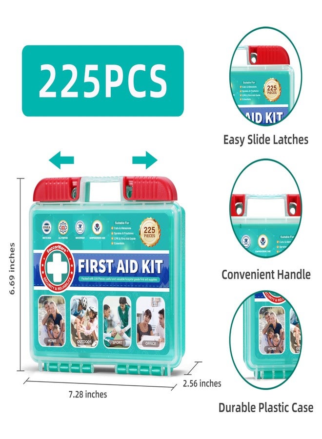 SuccorWare 225 Pieces First Aid Kit, Includes Ice Pack, Adhesive Bandages, Wound Gauze Pads, Portable First Aid Bag for Home, Car, Business, Travel, Outdoor Emergency Medical Kits - Image 2