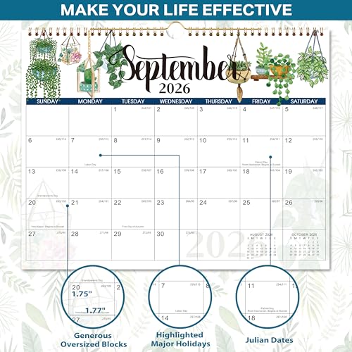 Tersus 2026 Calendar - 2026 Wall Calendar 12 Month, JAN 2026 - DEC 2026, Calendar 2026 for Wall, 14.8'' x 11.6'', Sturdy Binding, Julian Dates, Holiday Reminder, Large Ruled Blocks - Image 4