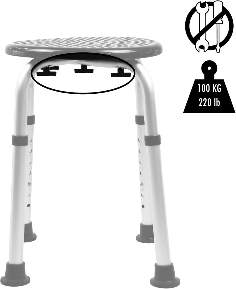 PEPE Mobility Elderly Round Shower Stool, Adjustable Non-Slip Bathroom Stool for Adults, Tool-free Assembly - Image 2