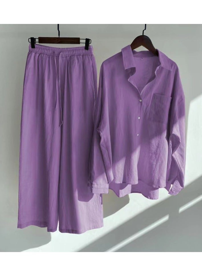 Shougu Shirt Set High Waisted Loose Pants - Image 1