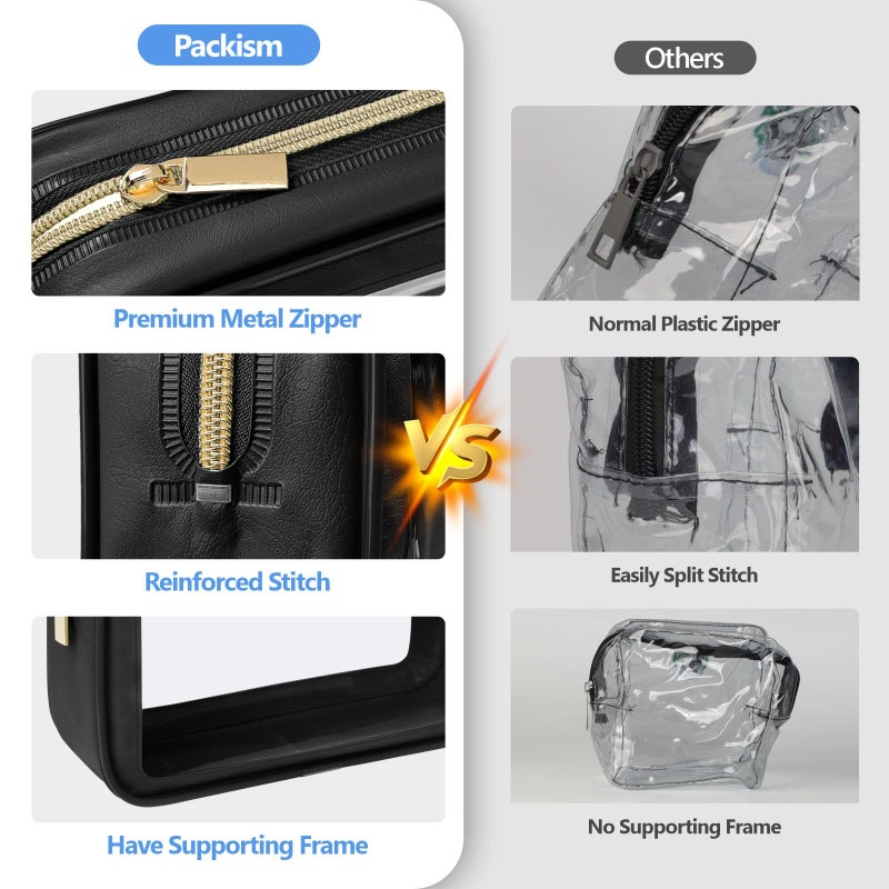 PACKISM Clear Makeup Bag 3 Medium - Soft Frame TSA Approved Toiletry Bag Perfect for Travel-size Bottles, Multipurpose Organizer Car Storage Bag with Color-Edged, Black - Image 5