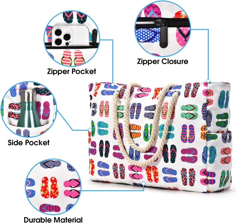 Becokan Beach Bags for Women, Large Waterproof Beach Tote Bag with Zipper Beach Bags Waterproof Sandproof Swim Pool Bag Large Tote - Image 2