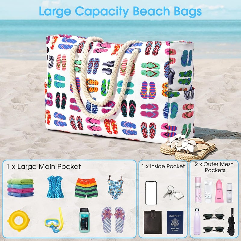 Becokan Beach Bags for Women, Large Waterproof Beach Tote Bag with Zipper Beach Bags Waterproof Sandproof Swim Pool Bag Large Tote - Image 5