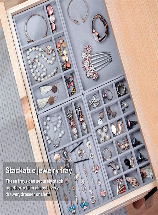 Swabs Velvet Jewellery Drawer Organiser, Set of 4 Jewellery Divider Storage Compartments, Stackable Display Box, Grey Storage Holder For Necklace Earring - Image 5