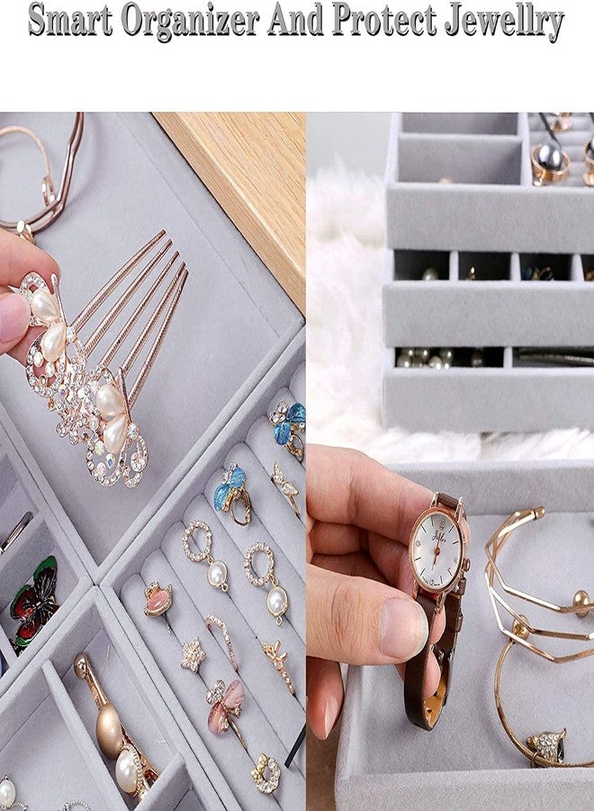 Swabs Velvet Jewellery Drawer Organiser, Set of 4 Jewellery Divider Storage Compartments, Stackable Display Box, Grey Storage Holder For Necklace Earring - Image 3