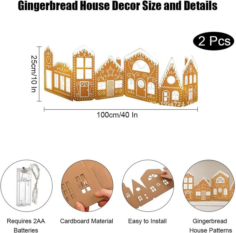 Christmas Gingerbread Houses Kit with Led Lights, 2 Sets 40 x 10 in Lighted DIY Foldable Cardboard Gingerbread House Village Set for Cabinet, Table, Mantel, Shelf, Light-Up Xmas Village Decoration - Image 3