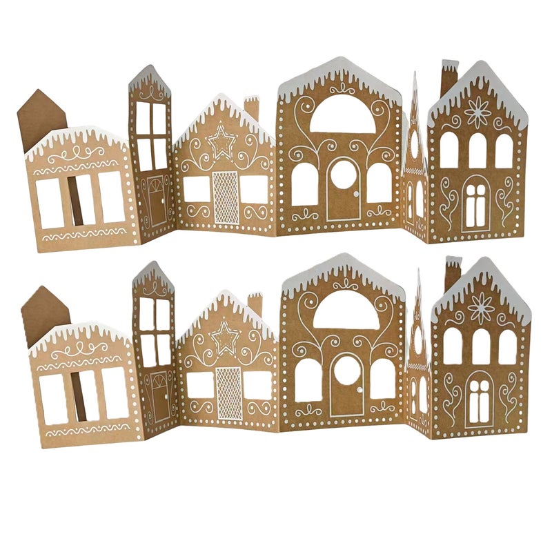 Christmas Gingerbread Houses Kit with Led Lights, 2 Sets 40 x 10 in Lighted DIY Foldable Cardboard Gingerbread House Village Set for Cabinet, Table, Mantel, Shelf, Light-Up Xmas Village Decoration - Image 1