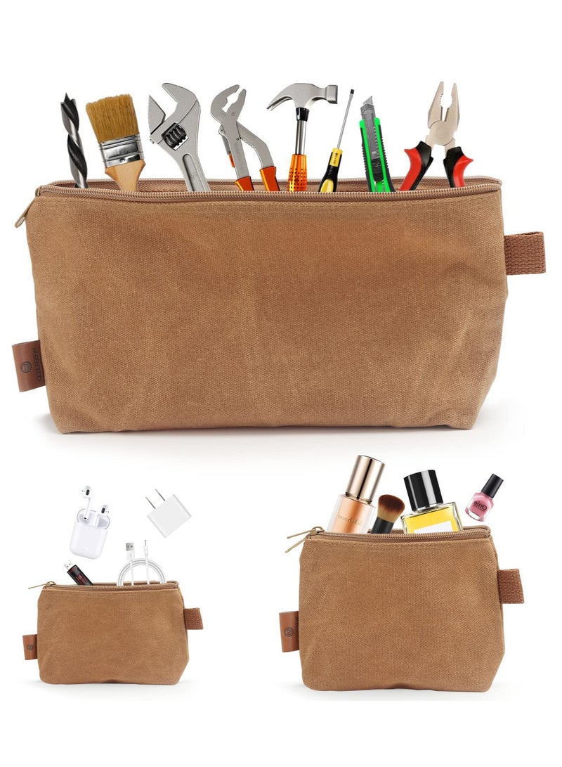 EXCEFORE 3 Pack Canvas Zipper Pouch, Multipurpose Water Resistant Storage Pouches, Heavy Duty 16OZ Waxed Canvas Mini Zipper Bag Pouch, for Travel DIY Craft School, three sizes  - Image 3