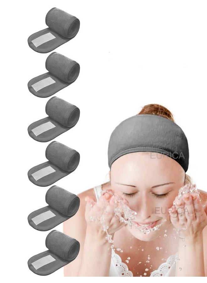 Hair Wrap Headband, 6 Pack Non-Slip Stretchable Washable Makeup Headband For Face Wash Facial Treatment Sport Fits All, Thicker Soft Terry Cloth Absorbs Liquid Quickly, Gray