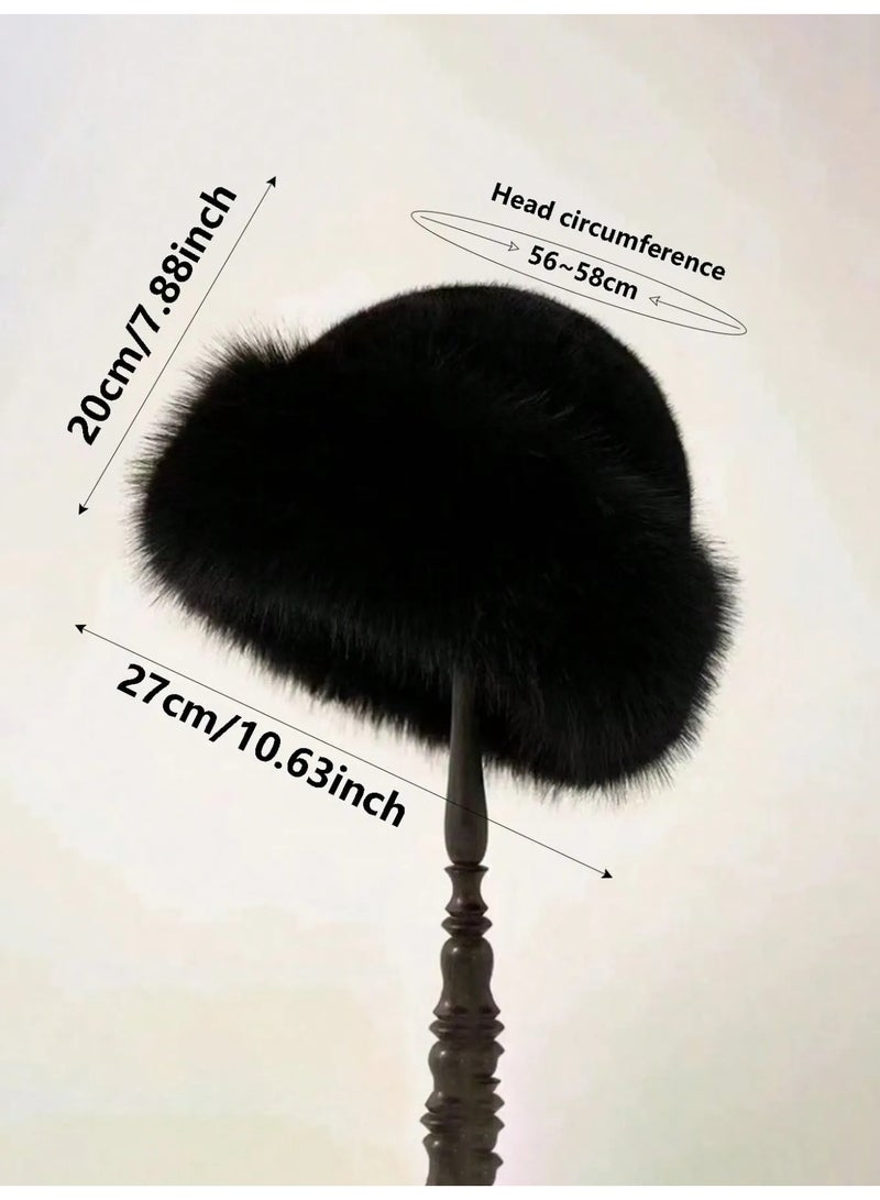 قبعه شتويه نسائيه فاخره مصنوعه من الفرو الصناعي الناعم سهلة التنسيق مع الشالات والقفازات والمعاطف الشتوية - Image 4