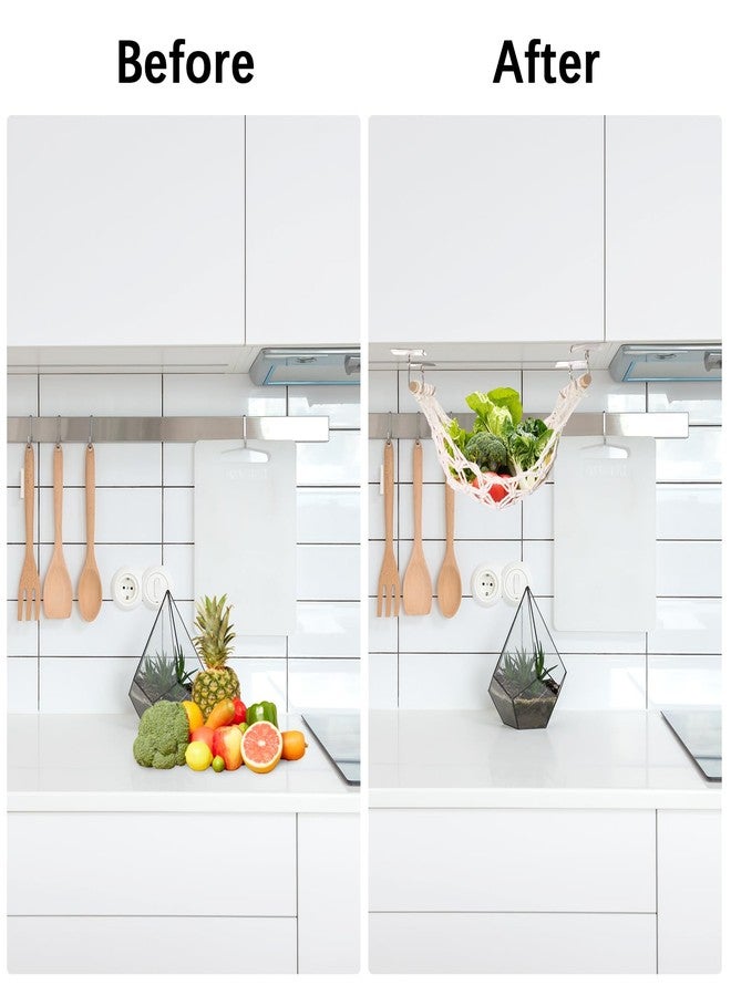 DIBALIYI 2 Pcs Fruit Basket Hammock Under Cabinet Adhesive, Woven Vegetable Hanging Basket, Fruit Storage for Kitchen with Banana Hooks, Mesh Fruit Holder Organization for Home Dining Room Decor (2Pcs) - Image 4