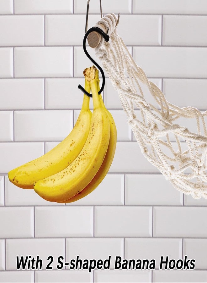 DIBALIYI 2 Pcs Fruit Basket Hammock Under Cabinet Adhesive, Woven Vegetable Hanging Basket, Fruit Storage for Kitchen with Banana Hooks, Mesh Fruit Holder Organization for Home Dining Room Decor (2Pcs) - Image 5