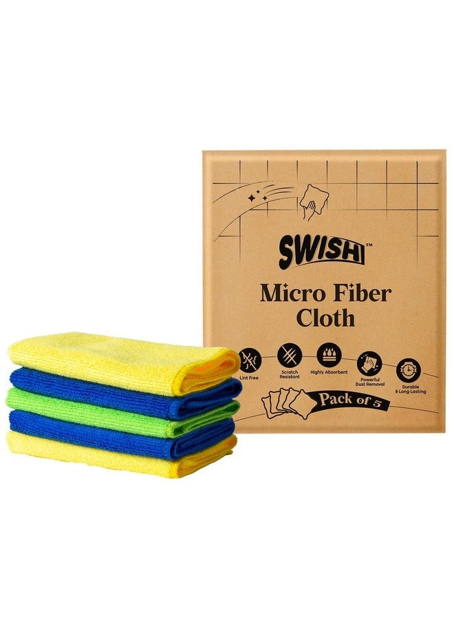 SWISH Swish Microfiber Cloth for Cleaning (Pack of 5) - 30*30cm each | Ecofriendly Multipuropse cloth suitable for Car & Kitchen Cleaning | Microfibre Towel for Dusting & Polishing | Reusable Cleaning Cloth  - Image 1
