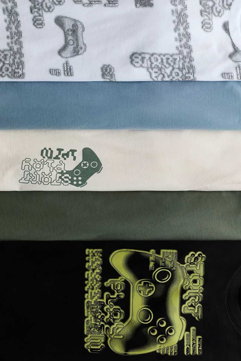 اتش اند ام تي-شيرت قطني- عبوة من 5 قطع