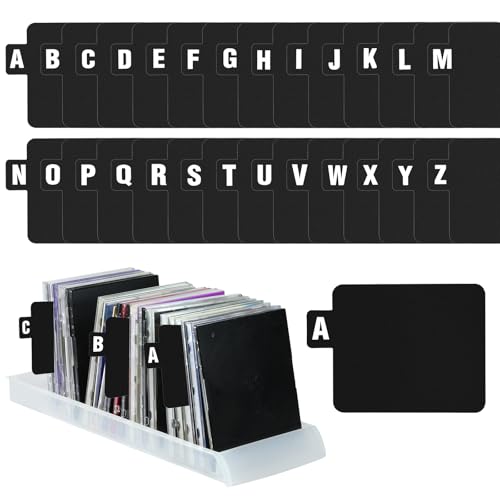 BLSUREFYX 26 PCS Vinyl Record Dividers A-Z Alphabet Record Organizer with Alphabetical Tab Dividers for DVD Cd File Albums and Library Book Storage Holder Use Black - Image 1
