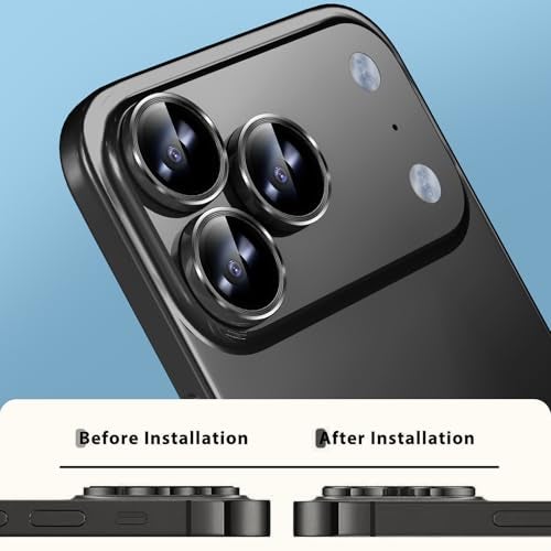 KEKBOXQ 2 Pack Camera Lens Protector for iPhone 17 Pro Max,iPhone 17 Pro/15 Pro Max/15 Pro Tempered Glass Lens Screen Protector Camera Cover Metal Individual Ring for 17 Promax 5G 2025,Black - Image 4
