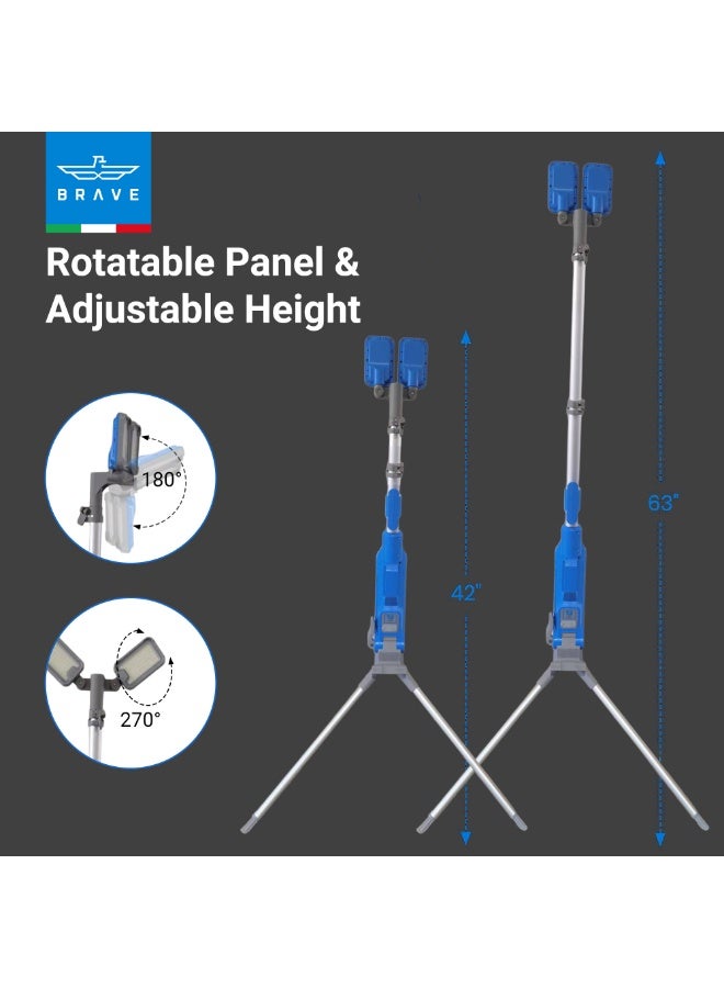 Brave BrightForce Pro 7000 Lumen Portable LED Light for Camping, Outdoor Work, and Worksites, Featuring a 2.15m Adjustable Tripod, Rechargeable 5200mAh Battery, USB-A & USB-C Ports, Rotatable Heads for Wide Coverage, and Long-Lasting, Efficient Illumination Anywhere - Image 2
