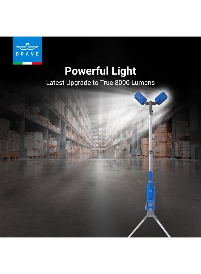 Brave BrightForce Pro 7000 Lumen Portable LED Light for Camping, Outdoor Work, and Worksites, Featuring a 2.15m Adjustable Tripod, Rechargeable 5200mAh Battery, USB-A & USB-C Ports, Rotatable Heads for Wide Coverage, and Long-Lasting, Efficient Illumination Anywhere - Image 5