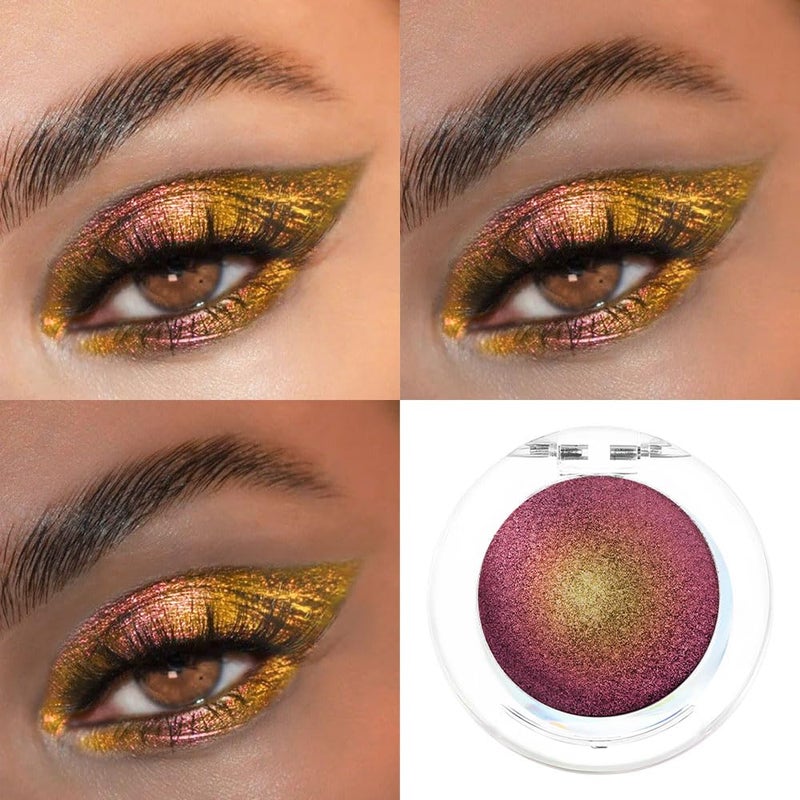 evpct Rose Red Gold Shimmer Sparkle Chameleon Duo Chrome Multichrome Gothic Iridescent festival Eyeshadow Palette, Single Mini Eye Shadow Palette Makeup for Older Women, Glitter Eyeshadow Stick, 01 - Image 4
