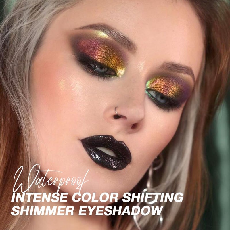 evpct Rose Red Gold Shimmer Sparkle Chameleon Duo Chrome Multichrome Gothic Iridescent festival Eyeshadow Palette, Single Mini Eye Shadow Palette Makeup for Older Women, Glitter Eyeshadow Stick, 01 - Image 3
