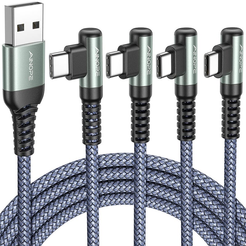AINOPE USB C Cable 4Pack 10663333FT 32A 90 Degree USB C Cable Packs Nylon Braided Angled USB C Cable Fit for Galaxy S10 S9 S8 Plus S21 Note 10 9 8 LG Galaxy S21 Charger Fast Charging - Image 2
