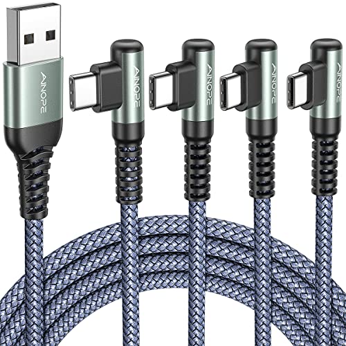 AINOPE USB C Cable 4Pack 10663333FT 32A 90 Degree USB C Cable Packs Nylon Braided Angled USB C Cable Fit for Galaxy S10 S9 S8 Plus S21 Note 10 9 8 LG Galaxy S21 Charger Fast Charging - Image 1