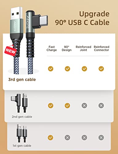 AINOPE USB C Cable 4Pack 10663333FT 32A 90 Degree USB C Cable Packs Nylon Braided Angled USB C Cable Fit for Galaxy S10 S9 S8 Plus S21 Note 10 9 8 LG Galaxy S21 Charger Fast Charging - Image 3