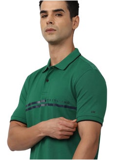 Peter England Peter England Men's Everyday Solid Regular Fit Polo | Cotton Rich | Premium Pique Weave Olive  - Image 4