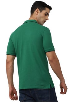 Peter England Peter England Men's Everyday Solid Regular Fit Polo | Cotton Rich | Premium Pique Weave Olive  - Image 5