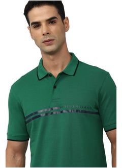 Peter England Peter England Men's Everyday Solid Regular Fit Polo | Cotton Rich | Premium Pique Weave Olive  - Image 3