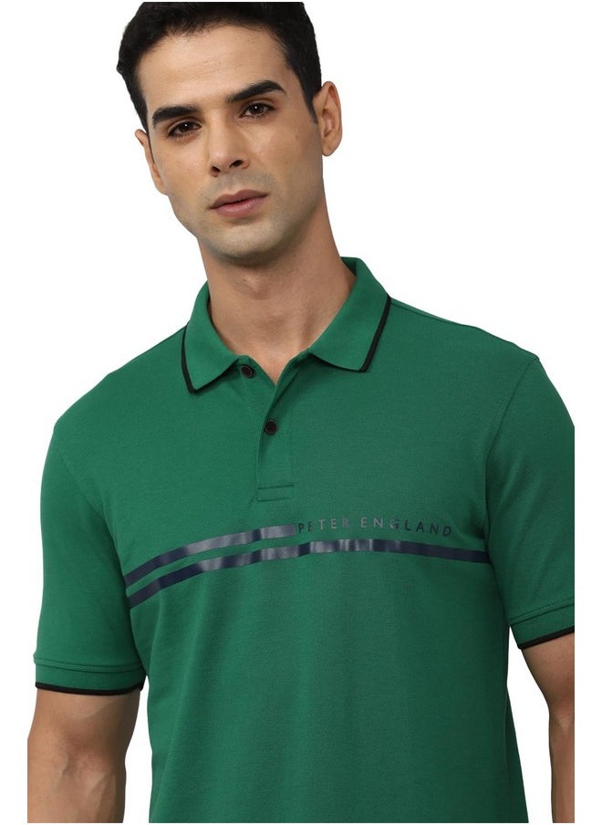 Peter England Peter England Men's Everyday Solid Regular Fit Polo | Cotton Rich | Premium Pique Weave Olive  - Image 3