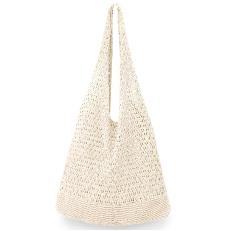 hatisan Crochet Bags for Women - Summer Beach Tote, Aesthetic Hippie Knit Bag (Beige) - Image 1