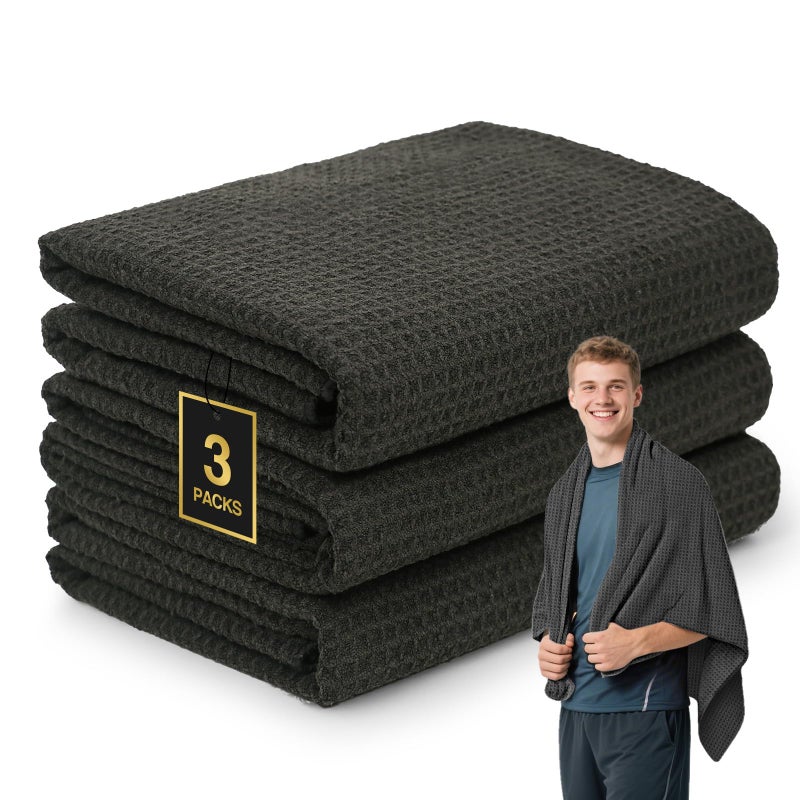 SOOWASH Microfiber Gym Towels for Showering Working Out Quick Dry Large Sizes Lightweight Gym Towel for Men Women Tennis Sports Towels for Body Hot Yoga (Black 27 X 55 inch) - Image 1