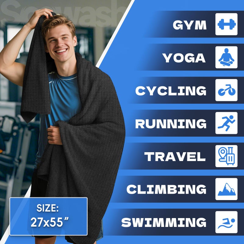 SOOWASH Microfiber Gym Towels for Showering Working Out Quick Dry Large Sizes Lightweight Gym Towel for Men Women Tennis Sports Towels for Body Hot Yoga (Black 27 X 55 inch) - Image 2