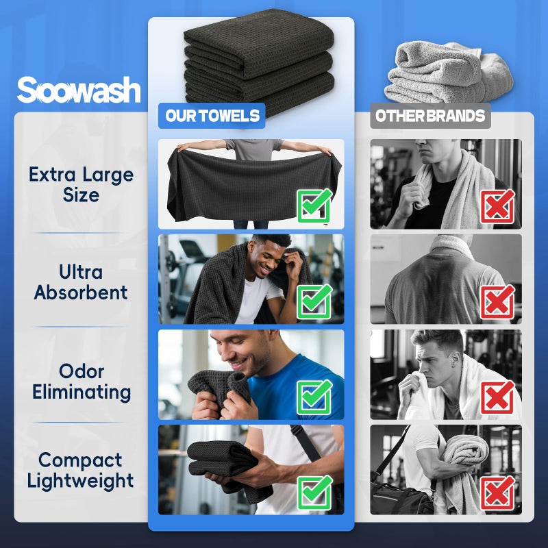 SOOWASH Microfiber Gym Towels for Showering Working Out Quick Dry Large Sizes Lightweight Gym Towel for Men Women Tennis Sports Towels for Body Hot Yoga (Black 27 X 55 inch) - Image 4
