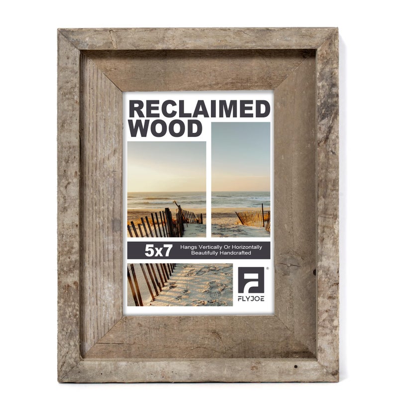 FLYJOE Rustic 5x7 إطار الصورة المستصلحة إطار Barnwood مع معرض معرض زجاجي مقسى مجموعة التثبيت أو عرض الجدول لملصقات الصور - Image 1