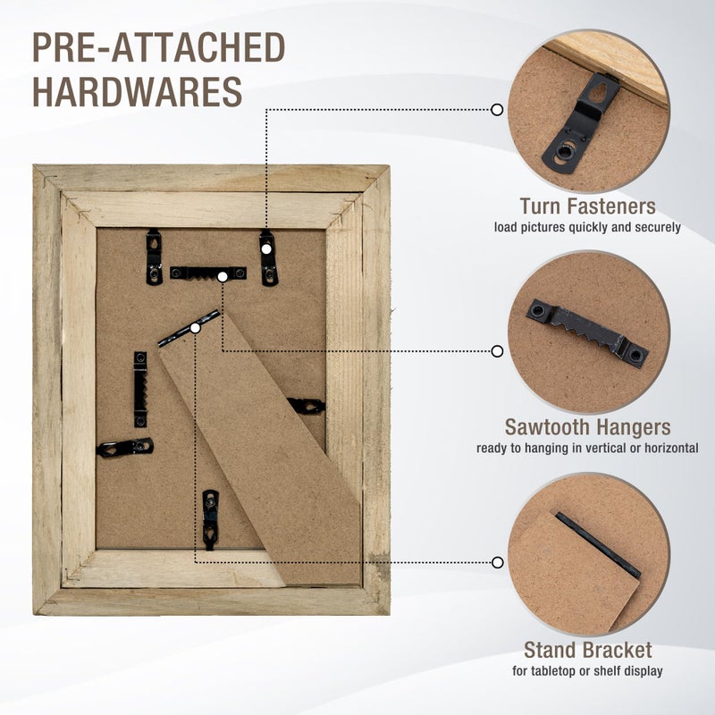 FLYJOE Rustic 5x7 إطار الصورة المستصلحة إطار Barnwood مع معرض معرض زجاجي مقسى مجموعة التثبيت أو عرض الجدول لملصقات الصور - Image 5