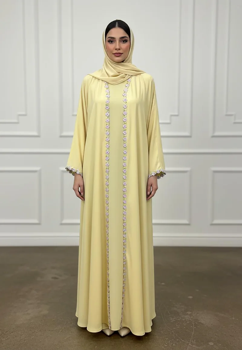 Nukhbaa Floral Trim Abaya | Nida Fabric-941