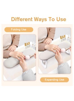 Subay Subay Nail Arm Rest, Foldable PU Leather Nail Hand Rest for Acrylic Nails Cushion Hand Holder, Nail Hand Pillow Nail Art Accessories Tool for Nails Tech Manicure Pedicure Salon Home Use - Light Gray  - Image 2